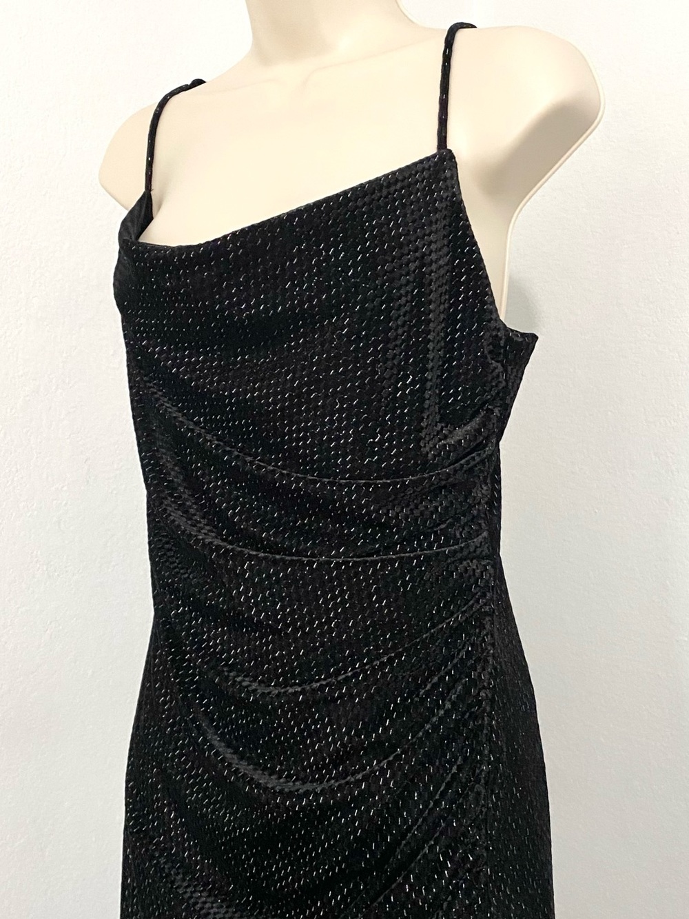 Vintage Y2K Black Velvet Burnout Midi Cocktail Dress 8 Bodycon Party Whimsigoth - Picture 4 of 11